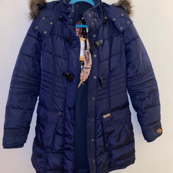 Women’s Large Navy Khujo Winter Jacket w/ faux fur trim - Picture 3 of 11